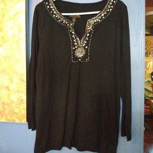 Long sleeve black shirt with beadwork size large